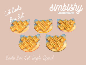 Sims 4 — Bento Box Cat Taiyoki Spread by simbishy — For cute lunchtimes! A cat-shaped chopping board with onigiri