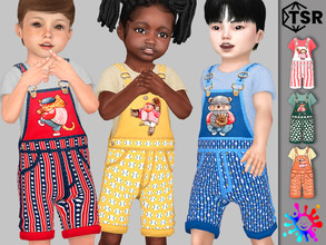 Sims 4 — Baseball Overall by Pelineldis — Six cool short overalls with baseball related print for toddler boys and girls.