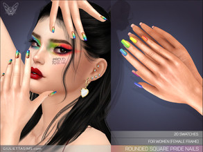 Sims 4 — Rounded Square Pride Nails by feyona — Rounded Square Pride Nails (for female body frame) come with 20 swatches.