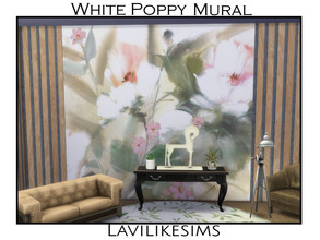Sims 4 — White Poppy Mural by lavilikesims — A 4 part mural, in 2 colours pinkish and purple