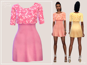 Sims 4 — SummerSunset by Paogae — Short dress in three summer pastel colors, solid color bottom, floral print top, to
