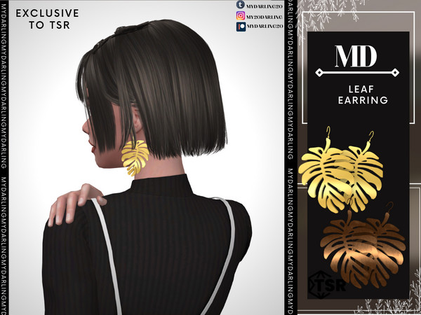 Sims 4 — leaf earring adult by Mydarling20 — new mesh base game compatible all lods all maps 5 color