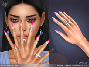 Sims 4 — White Ombre Almond Nails by feyona — White Ombre Almond-shaped Nails come with 24 swatches. * 24 swatches * Base