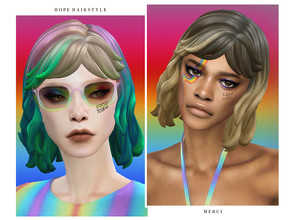 Sims 4 — Pride 2022 - Hope Hairstyle by -Merci- — New Maxis Match Hairstyle for Sims4. -24 EA and 9 Additional Colours.