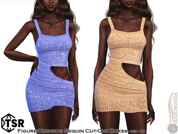 Sims 4 — Figure-Hugging Sequin Cut-out Dress by Harmonia — New Mesh All Lods 14 Swatches HQ Please do not use my