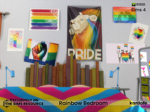 Sims 4 — Rainbow Bedroom by kardofe — Bedroom and study decorated with gay pride motifs, in different colour options.