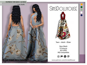 Sims 4 — [Patreon] Leia Evening Gown by SimsDollhouse — Beautiful evening gown in 5 different floral fabrics with a low