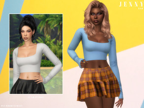 Sims 4 — JENNY | top by Plumbobs_n_Fries — Long-sleeved Crop Top New Mesh HQ Texture Female | Teen - Elders Hot Weather