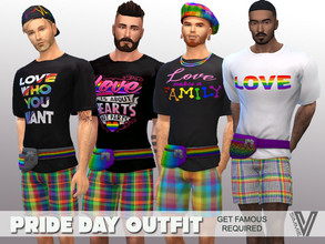 Sims 4 — Pride Day Outfit by SimmieV — A perfect outfit for any outdoor Pride event. A t-shirt and shorts with hip pack