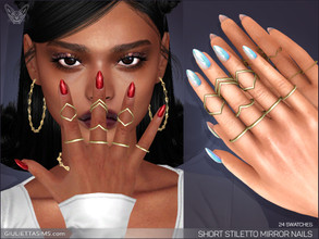 Sims 4 — Short Stiletto Mirror Nails by feyona — Short Stiletto Mirror Nails come with 24 swatches. These nails won't