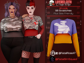 Sims 4 — Layered Goth Crop Top by FatalRose47 — A Layered Gothic Crop Top. Cropepd T shirt over a long sleeve T shirt!