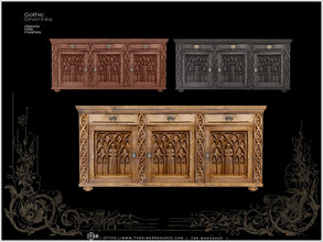 Sims 4 — OhMyGoth - Gothic dresser low v02 by Severinka_ — Wood carved low dresser with three doors From the set 'Gothic