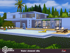 Sims 4 — Water element Villa _TSR only CC by evi — A 5 bedroom elegant modern villa with a private pool and a parking.