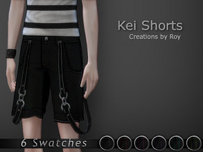 Sims 4 — Kei Shorts by RoyIMVU — Black shorts with hanging straps and contrast stitching. 