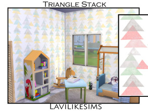 Sims 4 — Triangle Stack by lavilikesims — A geometric triangular wallpaper with a trio of colors. Base Game Friendly.