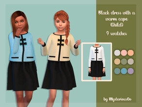 Sims 4 — Black dress with a warm cape Child by MysteriousOo — Black dress with a warm cape for kids in 9 colors