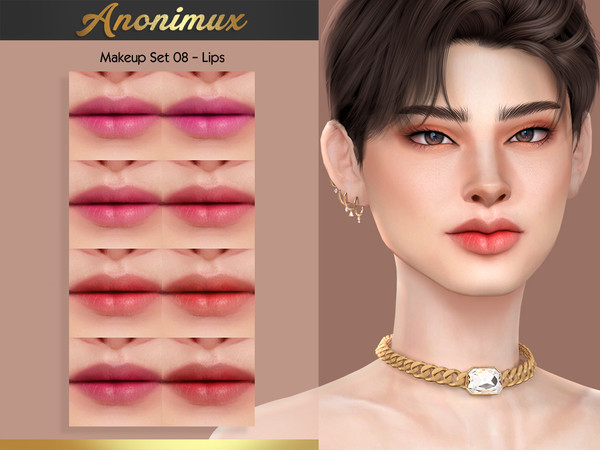 Sims 4 — Makeup Set 08 - Lips by Anonimux_Simmer — - 8 Swatches - Compatible with the color slider - BGC - HQ - Thanks to