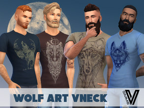 Sims 4 — Wolf Art Vneck Teez by SimmieV — A collection of 8 V-neck teez featuring wolf inspired art.