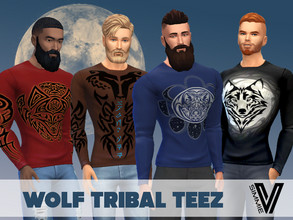 Sims 4 — Wolf Tribal Long Sleeve Teez by SimmieV — A collection of 8 long sleeve teez featuring the Wolf in a tribal