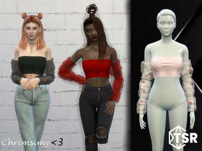 Sims 4 — Mesh Sleeve Top by chrimsimy — A crop top with mesh long sleeves in flower patterns and solid colors! I hope you