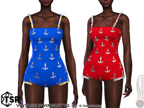 Sims 4 — Vintage Swimsuit V2 by Harmonia — New Mesh All Lods 19 Swatches HQ Please do not use my textures. Please do not
