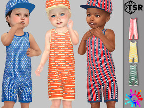 Sims 4 — Baseball Jumpsuit by Pelineldis — Six cool jumpsuits with baseball related print for toddler boys and girls. Can