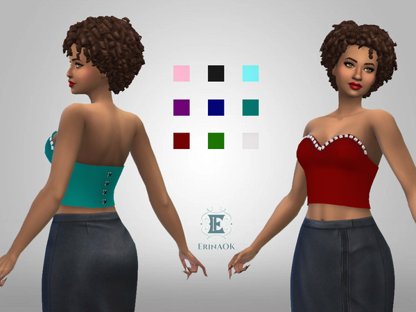Sims 4 — ErinAOK Women's Top 0611 by ErinAOK — Women's Top with Pyramid Studs and Lace Up Back 9 Swatches