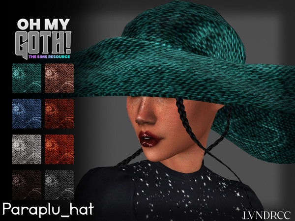 Sims 4 — Oh My Goth_Paraplu_Hat by LVNDRCC — Enormous, fabric hat with subtle celestial motive. In black, grey, red,