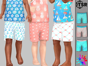 Sims 4 — Beach Vibes Shorts by Pelineldis — Six cool shorts with beach related print for toddlerboys and girls. 