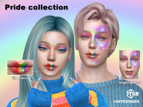 Sims 4 — Pride collection (highlighter+lip gloss) by coffeemoon — for female and male: teen, young, adult, elder HQ mod