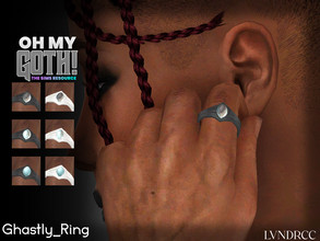 Sims 4 — Oh My Goth_Ghastly_Ring by LVNDRCC — Symmetrical signet made from silver and black zirconium with blue, white