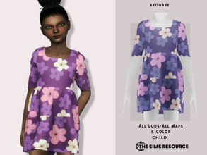 Sims 4 — Dress No.223 by _Akogare_ — Akogare Dress No.223 -8 Colors - New Mesh (All LODs) - All Texture Maps - HQ