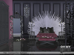 Sims 4 — oh my goth Cosmopolitan Bedroom by Pilar — Modern Gothic Interior Design