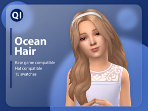 Sims 4 — Ocean Hair by qicc — A long wavy hairstyle with a hair band. - Maxis Match - Base game compatible - Hat