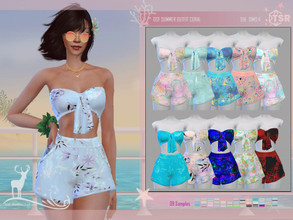 Sims 4 — SUMMER OUTFIT CORAL by DanSimsFantasy — Attire for summer, it consists a sleeveless top with a front bow,