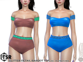 Sims 4 — Glitter Detail Bardot Top by Harmonia — New Mesh All Lods 16 Swatches HQ Please do not use my textures. Please