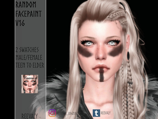 Sims 4 — Random Facepaint V16 by Reevaly — 2 Swatches. Teen to Elder. Male and Female. Base Game compatible. Please do
