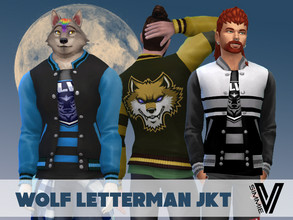 Sims 4 — Wolf Letterman Jacket by SimmieV — A collection of 8 letterman jackets and coordinating teez with a lot of wolf