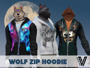 Sims 4 — Wolf Zipped Hoodie by SimmieV — Get ready to howl for this set of graphic zippered hoodies featuring 8