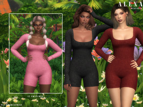 Sims 4 — ALENA | playsuit by Plumbobs_n_Fries — Long-Sleeve Playsuit New Mesh HQ Texture Female | Teen - Elders Hot
