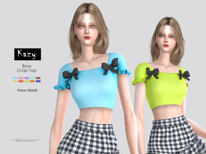 Sims 4 — KAZY - Bow Crop Top by Helsoseira — Style : Bow, ruffle sleeve, crop top Name : KAZY Sub part Type : Blouse
