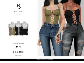 Sims 3 — Cut Out Detail Lace Up Top by Bill_Sims — This top features a cut-out design, lace-up detailing and cropped fit!