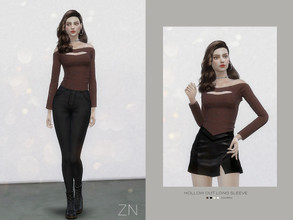 Sims 4 — ZN-HOLLOW OUT LONG SLEEVE  by ZNsims — The design details of this dress are: one shoulder, hollow out, long