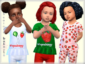 Sims 4 — Top Strawberry  by bukovka — T-shirt for toddler girls. Installed standalone, the new mesh is mine, included,