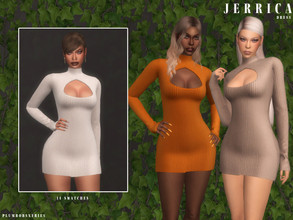 Sims 4 — JERRICA | dress by Plumbobs_n_Fries — Long Sleeve Knitted Dress with Chest Cut-out. New Mesh HQ Texture Female |