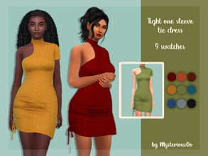 Sims 4 — Tight one sleeve tie dress by MysteriousOo — Tight one sleeve tie dress in 9 colors