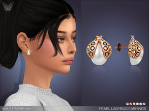 Sims 4 — Pearl Ladybug Earrings by feyona — Pearl Ladybug Earrings come in 6 colors of metal: yellow gold, white gold,