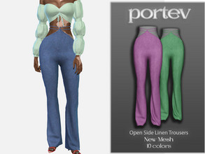 Sims 4 — Open Side Linen Trousers by portev — New Mesh 10 colors All Lods For female Teen to Elder normals map