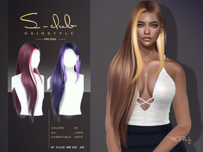 Sims 4 — Long High shine hairstyle (Mary) by S-Club — Long High shine hairstyle (Mary) with 28 swatches, compatible with