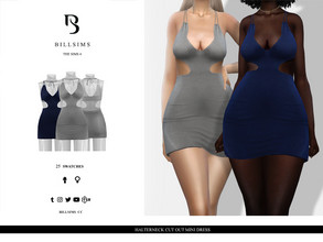 Sims 4 — Halterneck Cut Out Mini Dress by Bill_Sims — This dress features cut out sides and a plunge neckline in a mini